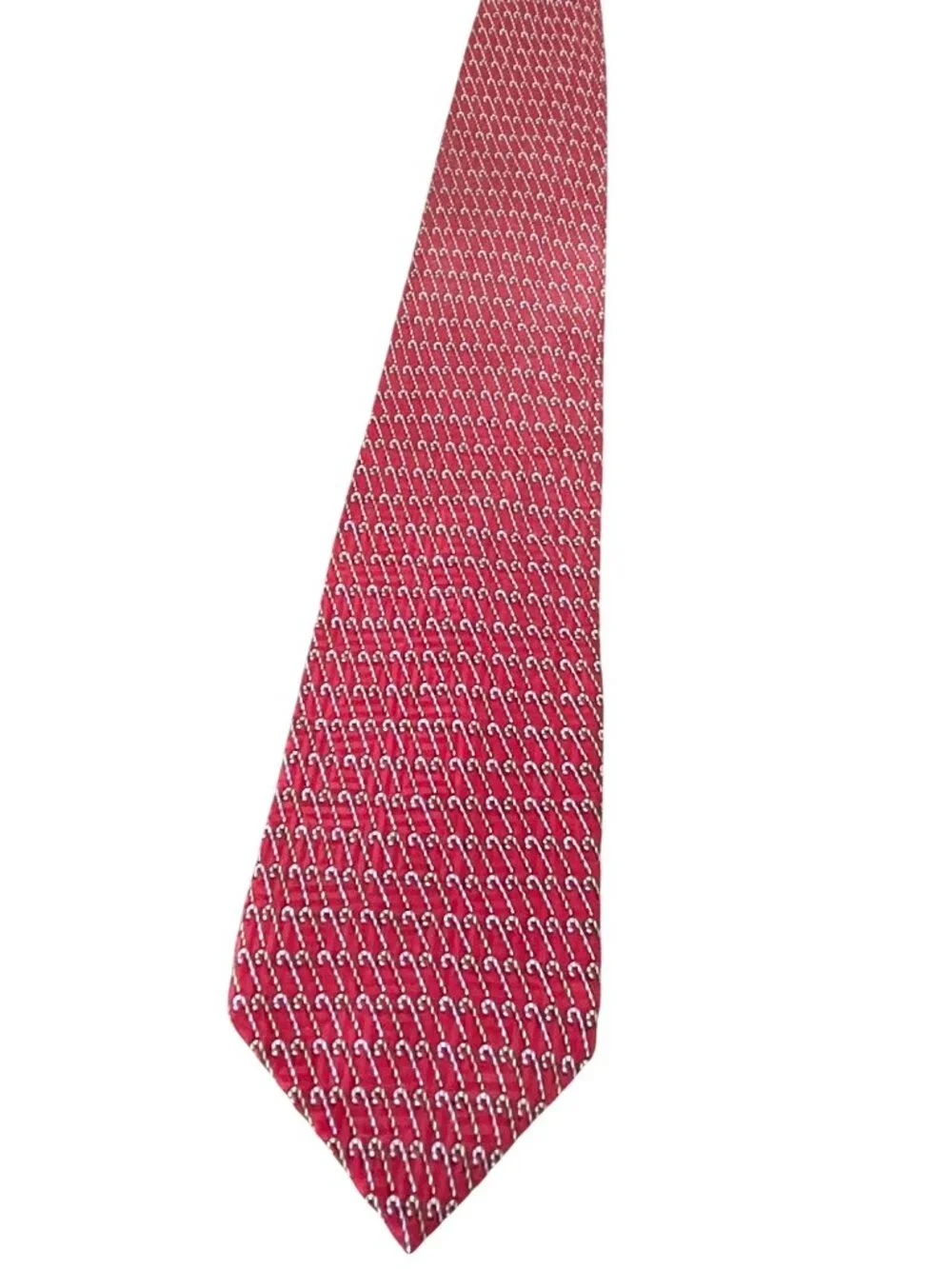 Claybrooke Christmas Red Silk Tie With Candy Cane Pattern